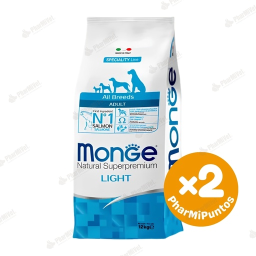 [81040303044] MONGE CANINE ADULT SALMON LIGHT 12 KG