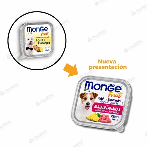 [81040205010] MONGE CANINE FRUIT CERDO Y PIÑA ALUTRAY 100 G
