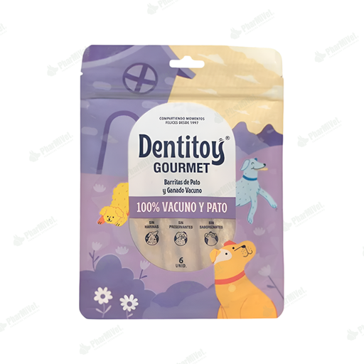 [81040404035] DENTITOY GOURMET BARRITAS VACUNO Y PATO X 6 UND