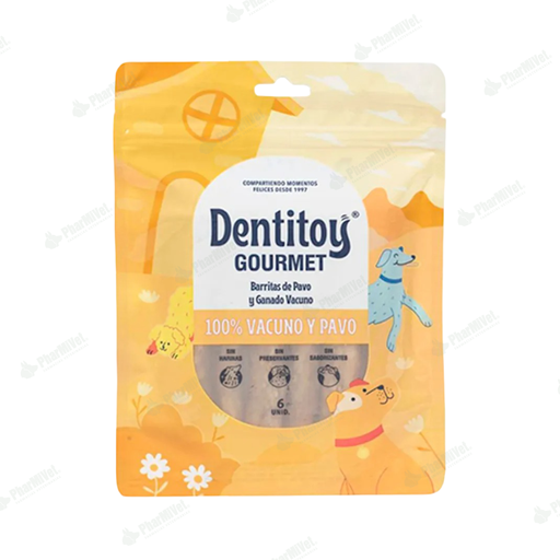 [81040404036] DENTITOY GOURMET BARRITAS VACUNO Y PAVO X 6 UND