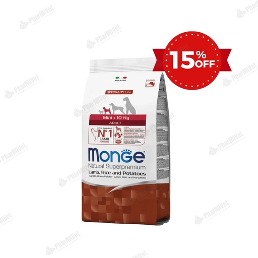 [81040303038] MONGE CANINE ADULT MINI CORDERO CON ARROZ Y PAPA 2.5 KG