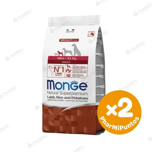 [81040303038] MONGE CANINE ADULT MINI CORDERO CON ARROZ Y PAPA 2.5 KG