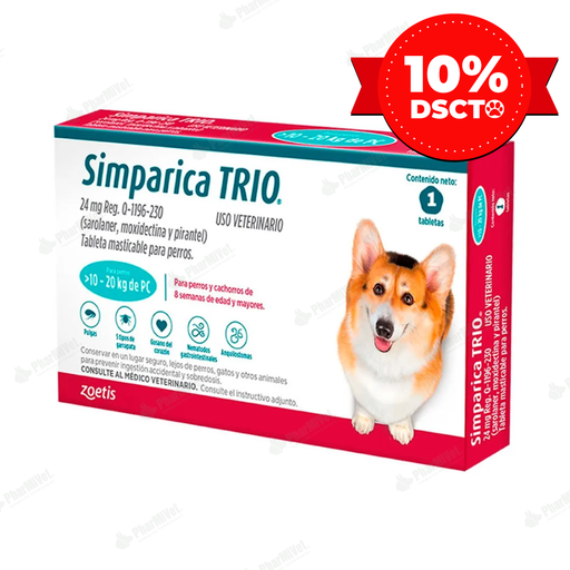 [81109030171] PROMO:SIMPARICA TRIO 24 MG DE 10 - 20 KG X UNIDAD