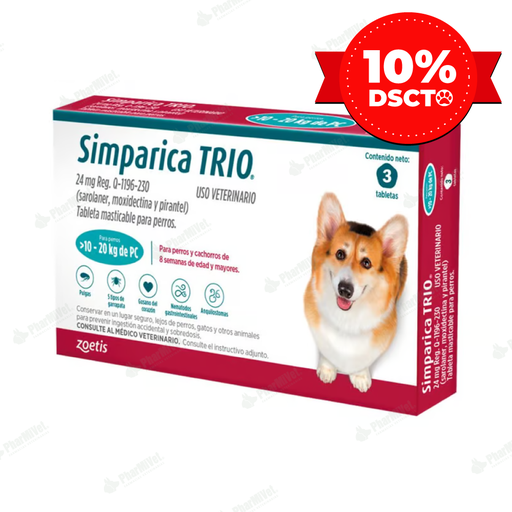 [81109030232] PROMO: SIMPARICA TRIO 24 MG DE 10 - 20 KG X 3 TAB