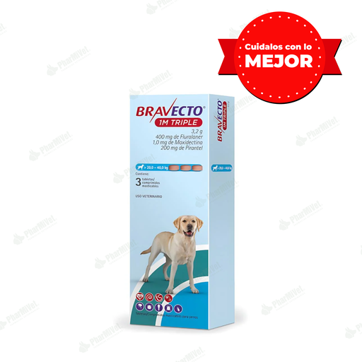 [81010101042] BRAVECTO 1M TRIPLE 400 MG (20 -40 KG ) X 3 TAB