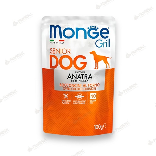 [81040205021] MONGE CANINE GRILL SENIOR PATO SOBRE 100 GR (1057)