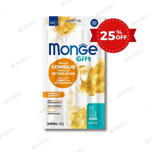 [81040205072] MONGE GIFT STICKS IMMUNITY SUPPORT DOG (CONEJO+BETAGLUCANOS) 45 G