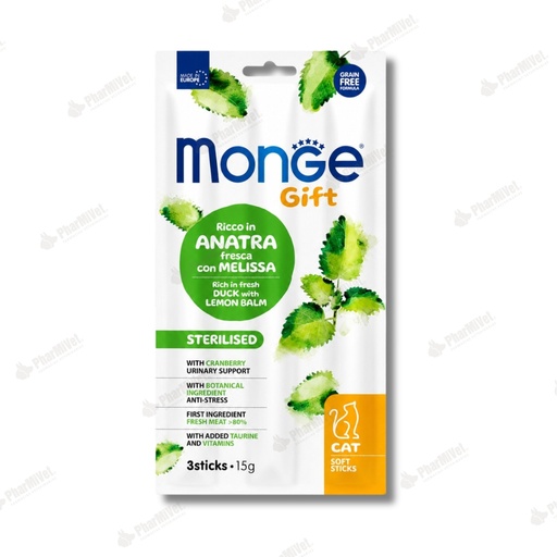 [81040303160] MONGE GIFT STERILISED CAT (PATO+TORONJIL) 15 G