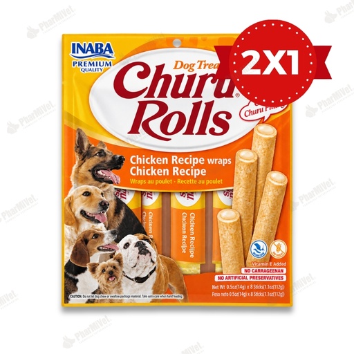 [81040404144] CHURU ROLLS FOR DOG CHICKEN RECIPE WRAPS CHICKEN RECIPE X 8 UND (731)
