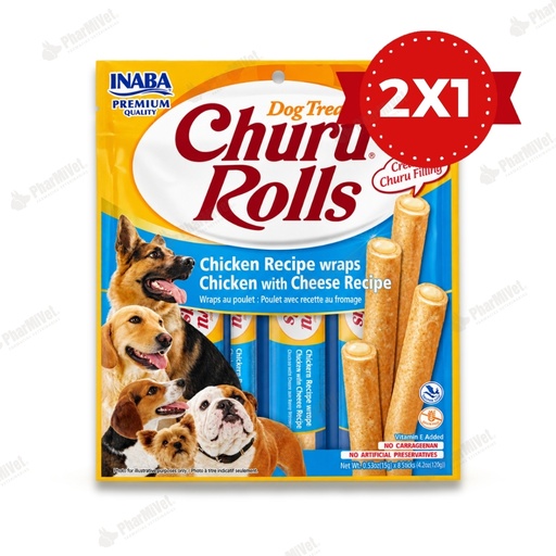 [81040404145] CHURU ROLLS FOR DOG CHICKEN RECIPE WRAPS CHICKEN WITH CHEESE RECIPE X 8 UND (733)