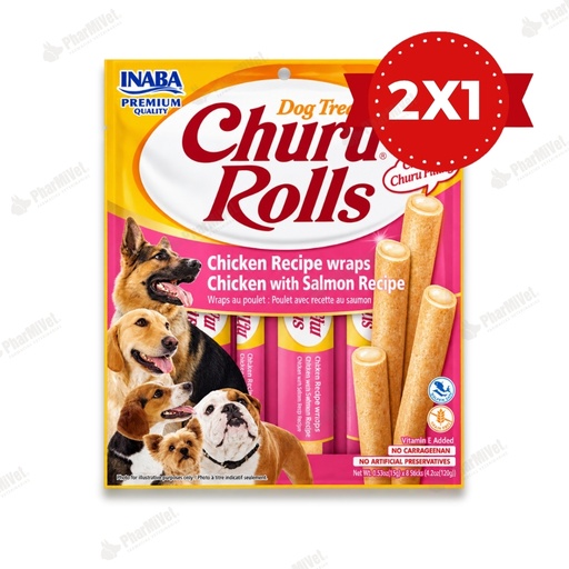 [81040404146] CHURU ROLLS FOR DOG CHICKEN RECIPE WRAPS CHICKEN WITH SALMON RECIPE X 8 UND (732)