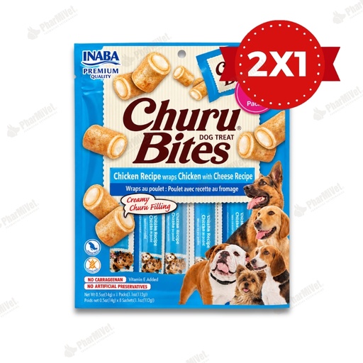 [81040404148] CHURU BITES FOR DOG CHICKEN RECIPE WRAPS CHICKEN WITH CHEESE RECIPE X 8 UND (724)